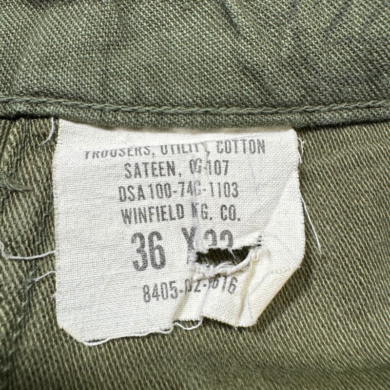 70's U.S.ARMY OG-107 コットンサテンベイカーパンツ WINFIELD MFG.CO