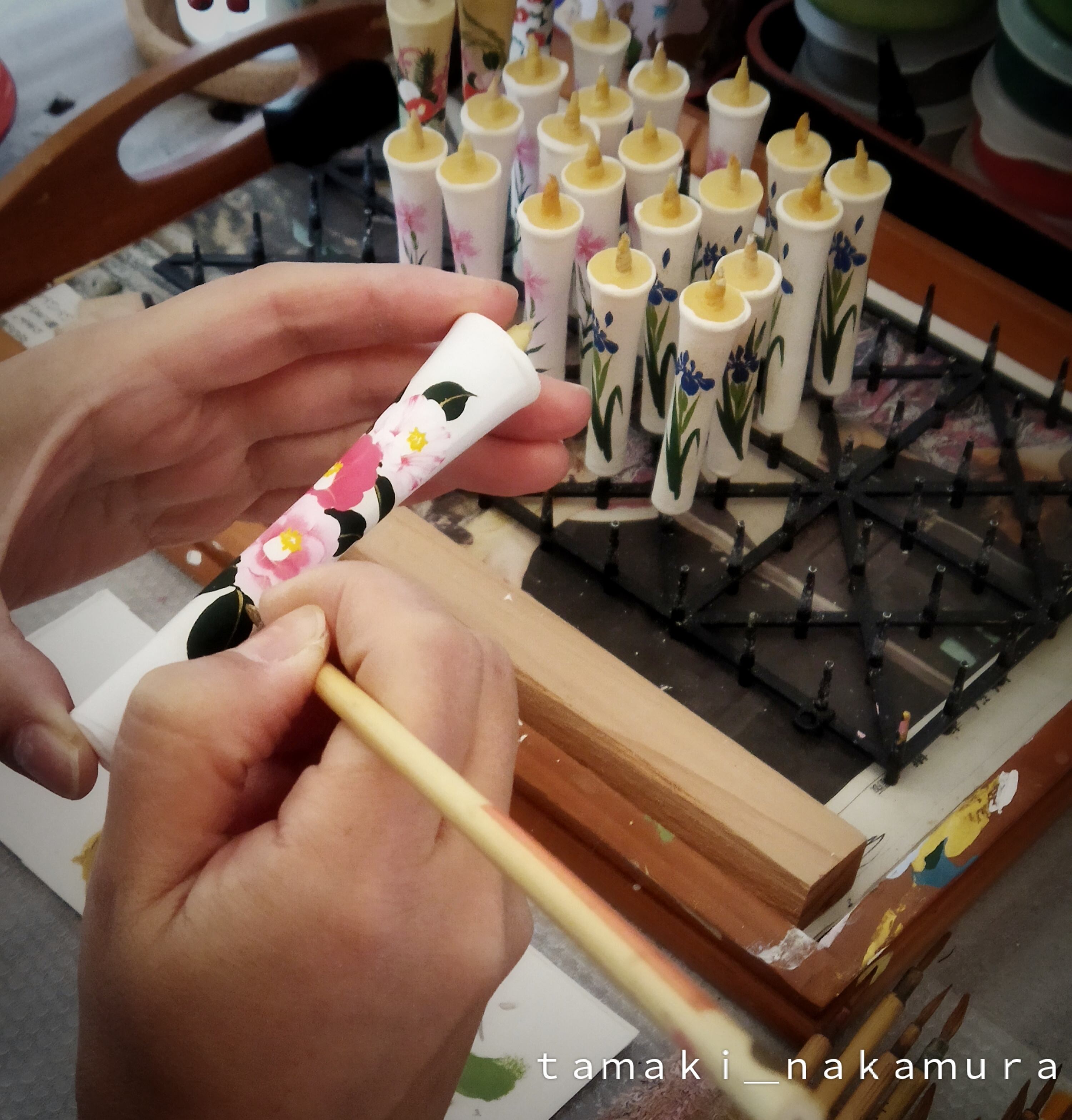 藤の花 帯留め 手描き絵付け 木製 着物 浴衣 | 絵付け こあん 藤の花 帯留め 手描き絵付け 木製 着物 浴衣 | 絵付け こあん