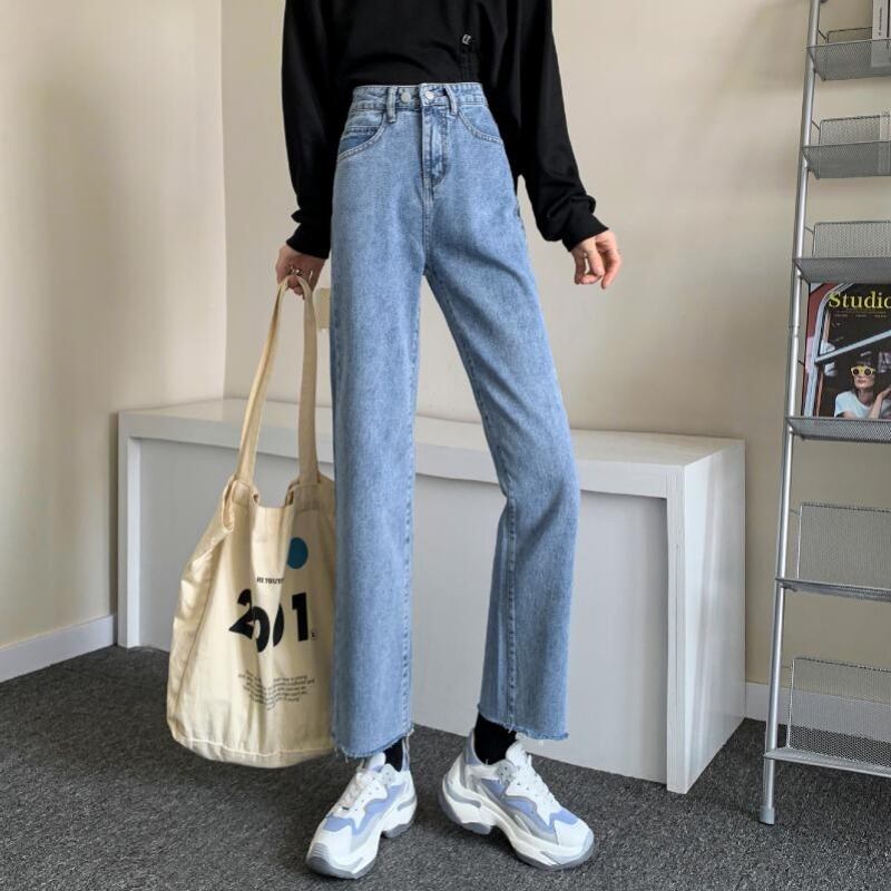 ジーンズ ルーズスプリングオータムハイウェストウェストワイドレッグパンツ 薄手 春物 秋物 ワイドパンツ 1号婦人23631903151