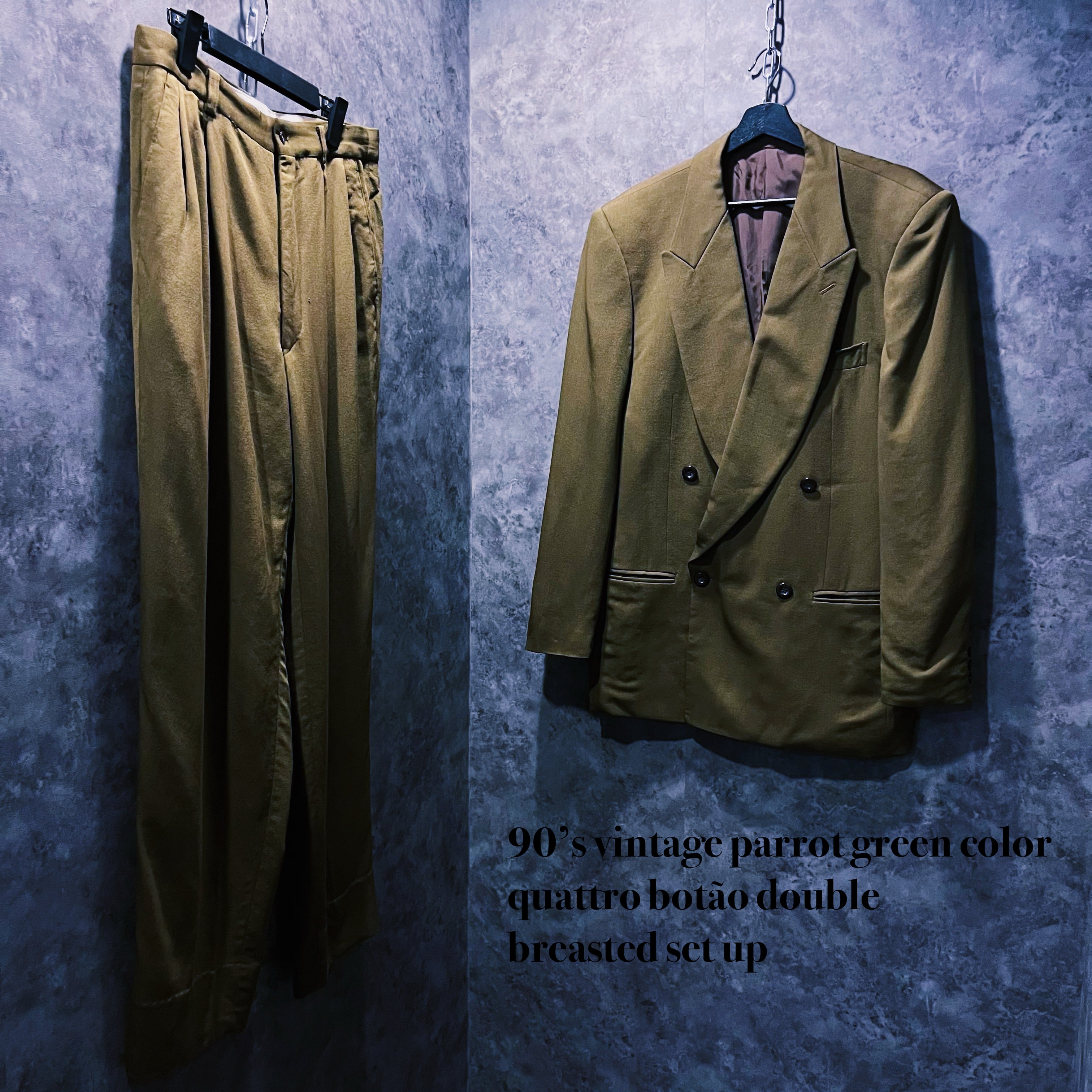 【doppio】90’s vintage parrot green color quattro botão double breasted set up