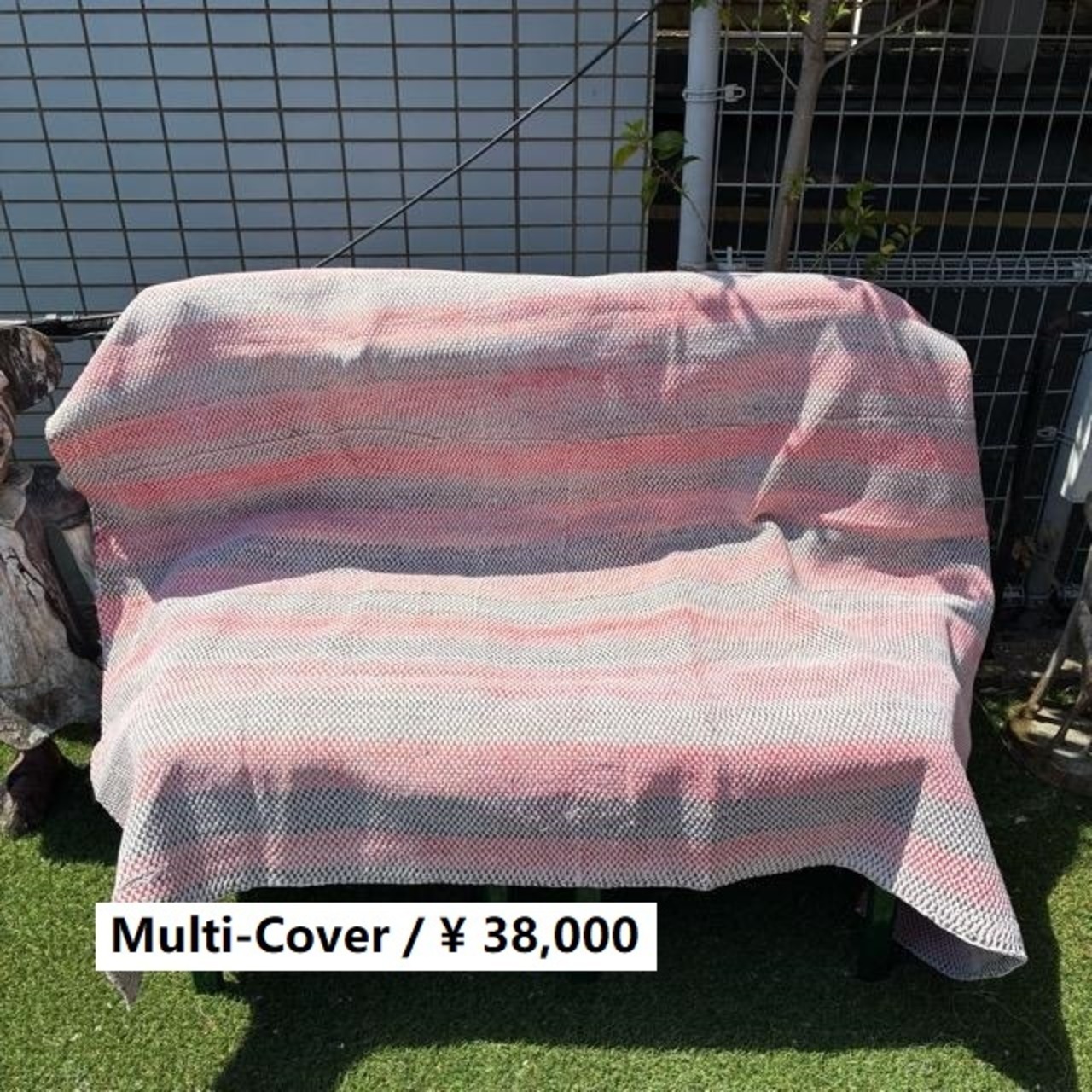 インド　ヴィンテージラホールキルト 38000-2　120×170cm　カンタ　ベッドカバー　ソファカバー　マルチカバー　ハンドメイド　１点もの　ホワイト　ピンク