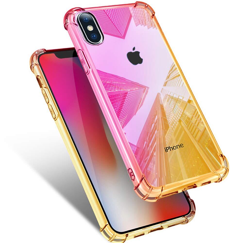iPhone Xs Max 用 ケース クリア 耐衝撃 薄型 グラデーション 透明 TPUバンパー 薄型 軽量 取り出し易い 全面保護 カバー 光学メッキ加工 おしゃれ 擦り傷防止 指紋防止 ストラップホール付き スリム ピンク/ゴールド MJJ-1044-44-1