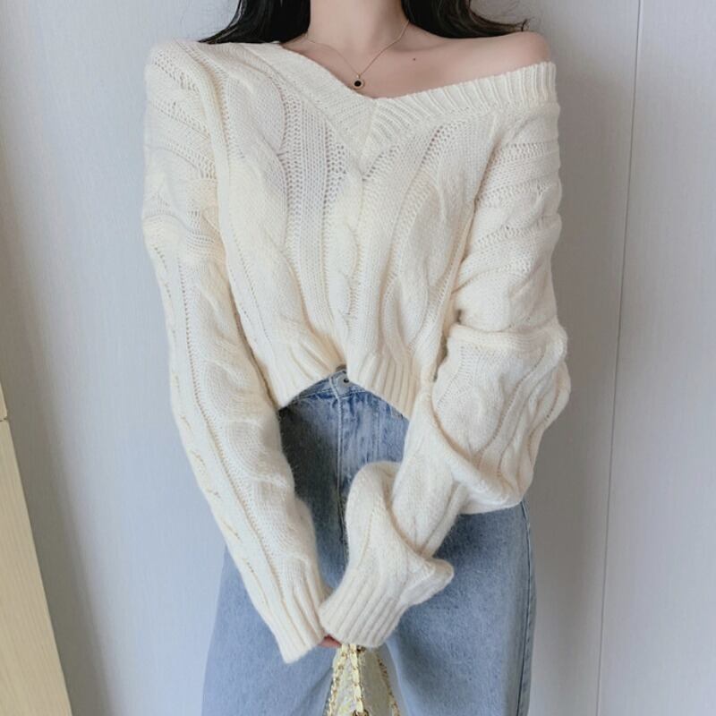 オータム薄手スタンダードスタイルニットシャツ ルーズショートセーター ロング レトロ 秋物 ハンチェンe1574296996