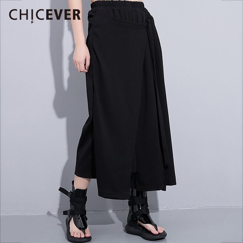 CHICEVERウィンターブラックウエストパンツレディースパンツルーズビッグサイズエラスティックウエストワイドレッグパンツ 伸縮 冬物 ワイドパンツ 6base55748727614