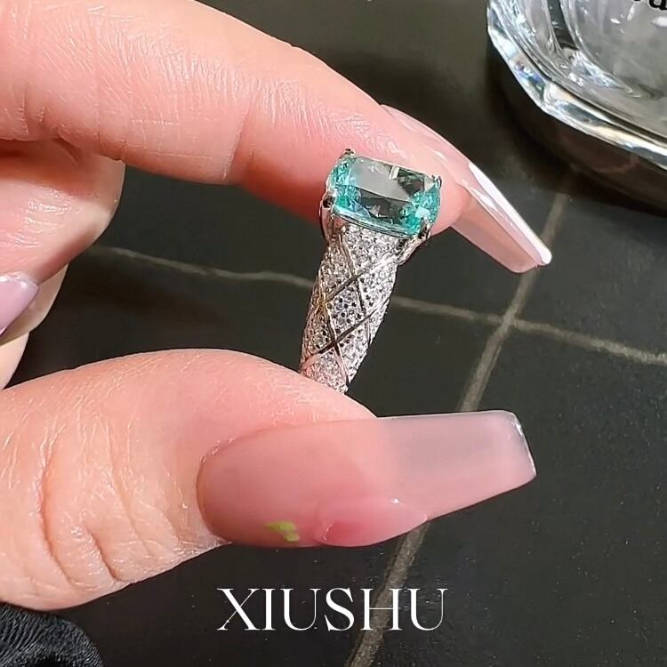 S925ラボグロウン·パライバトルマリンリング 1ct ペアシェイプ