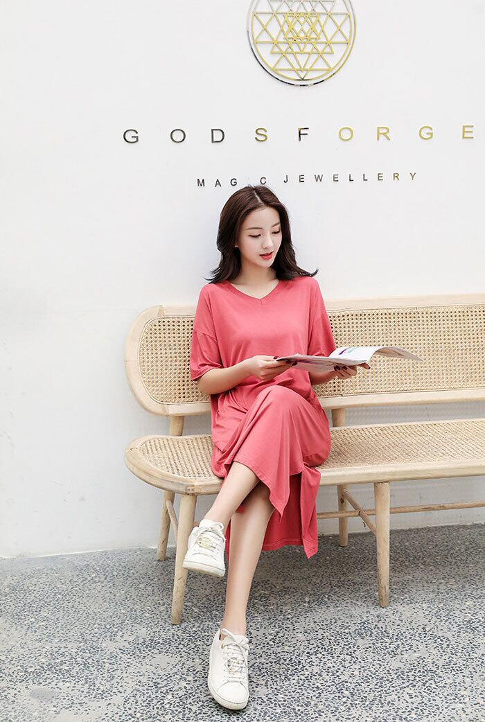 tシャツ ワンピース 半袖 五分袖 ロング レディース ロングワンピース