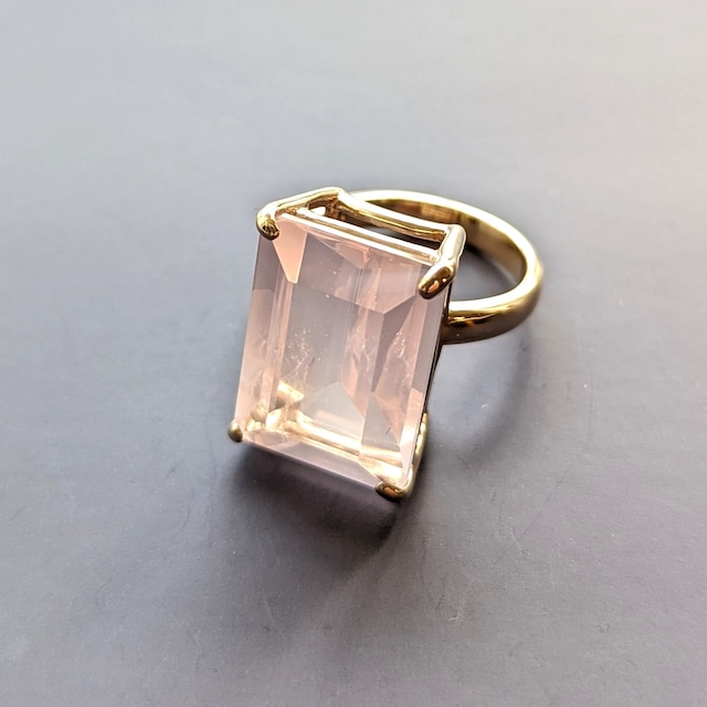 Rectangle ring / Rose Quartz x 10KYG