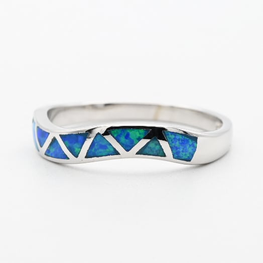 Blue Opal Inlay Modern Wavy Style Ring #12.5 / Denmark