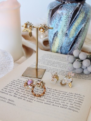 " Lily midium collage earrings "【 Le jardin secret 】