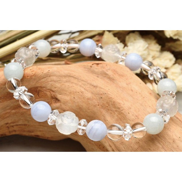 【癒やしのエネルギー】天然石 翡翠・ブルーレースアゲート・ムーンストーン トリプルブレス（8mm）