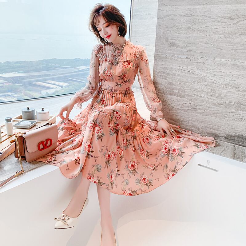 カラーウェストプリントドレス スプリング 春物 シルク ステッチ MIUCO95090923292