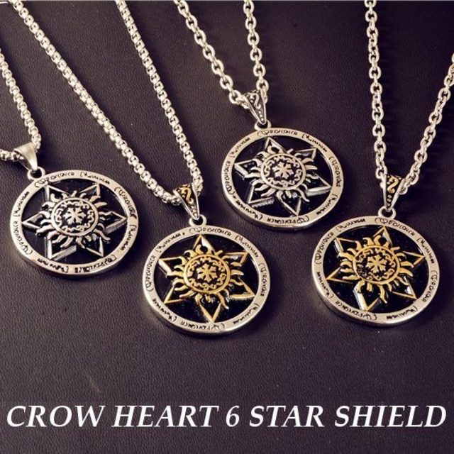 【BISITE】六芒星 ネックレス ゴールド&ブラック/シルバー&ブラック / Crow heart 6 star star shield pendant (DCT-565721999964)