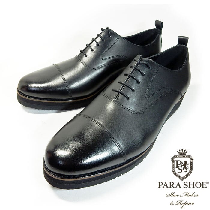 PARASHOE 本革 内羽根ストレートチップ（キャップトゥ）厚底ビジネス