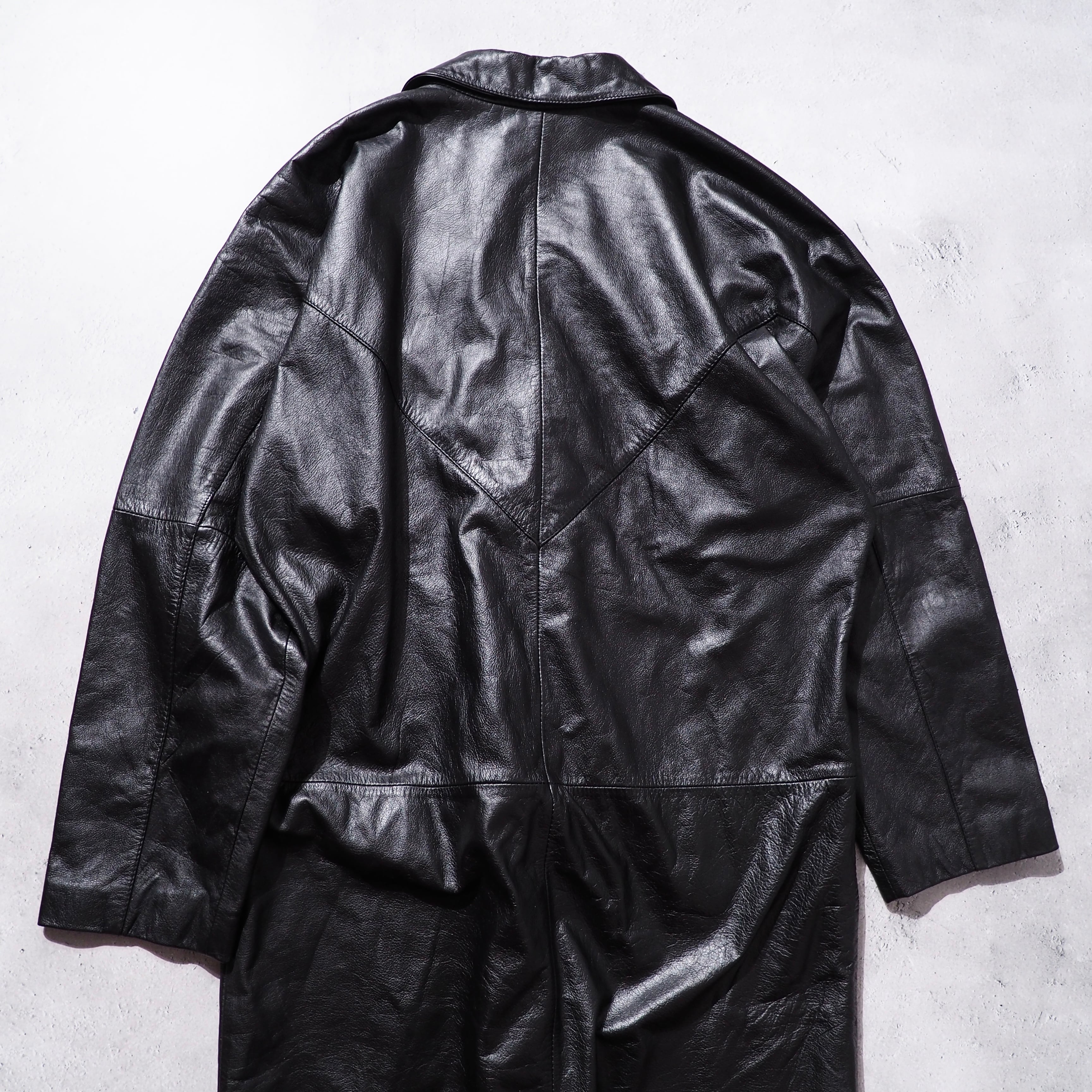 1980 - 90s Black mode Dolman sleeve vintage long leather coat