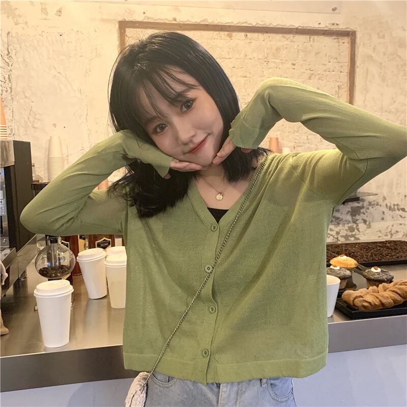 トップ2020の新しい女性の夏のルーズ長袖ショートカーディガンアイスシルク日焼け止め薄いニットブラウス 1号婦人23895077729