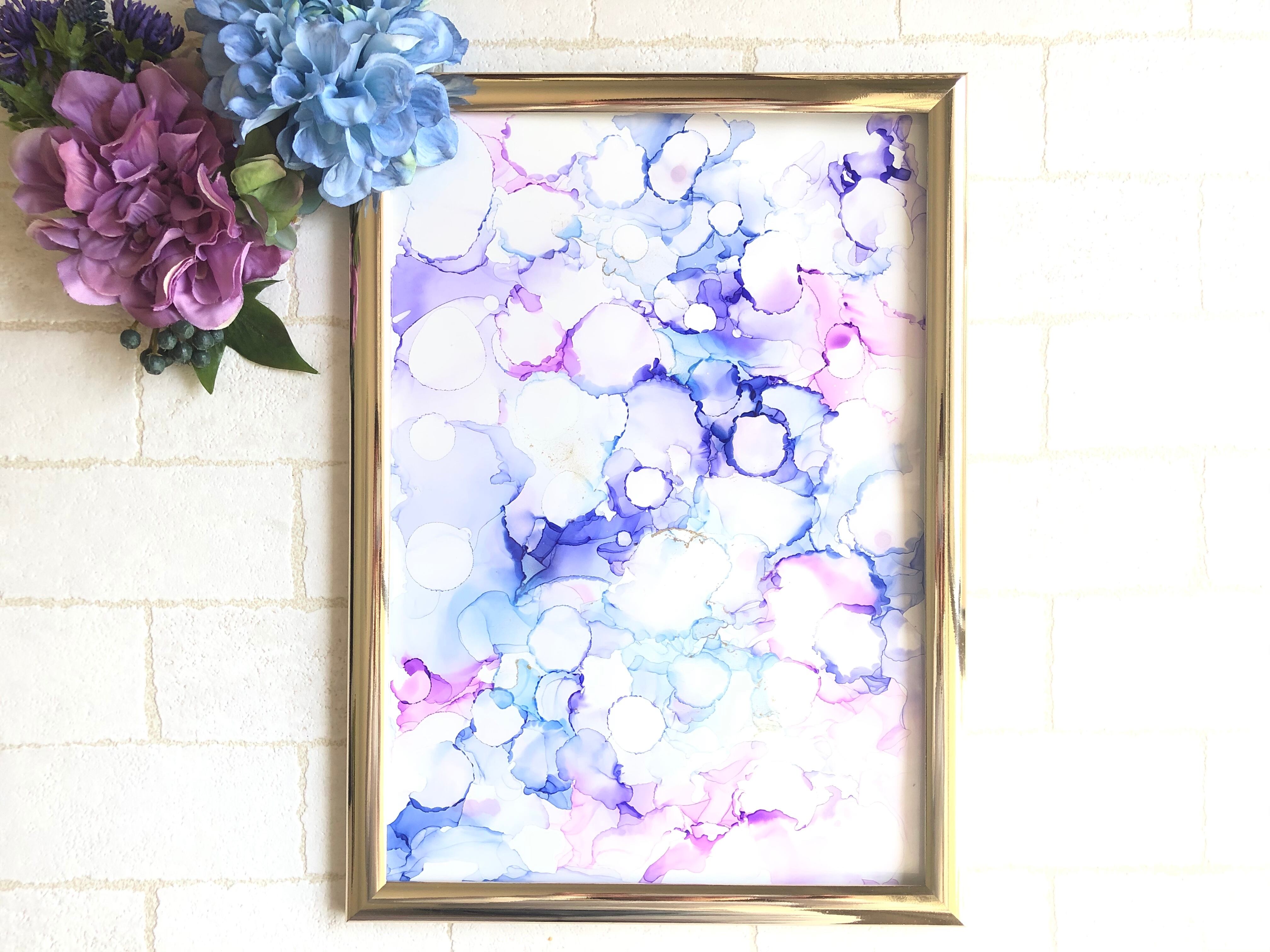 アルコールインクアート 紫陽花 Pinkmeteor ピンクミーティア