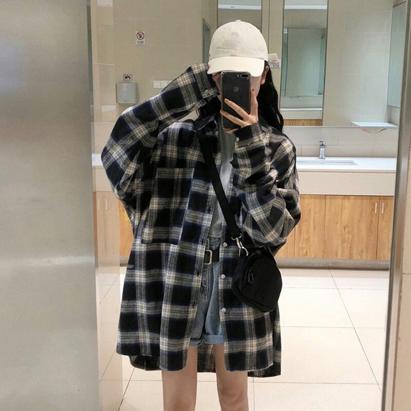 格子柄シャツ ジャケット スプリングオータムルーズトップス 春物 秋物 試着室6101131794