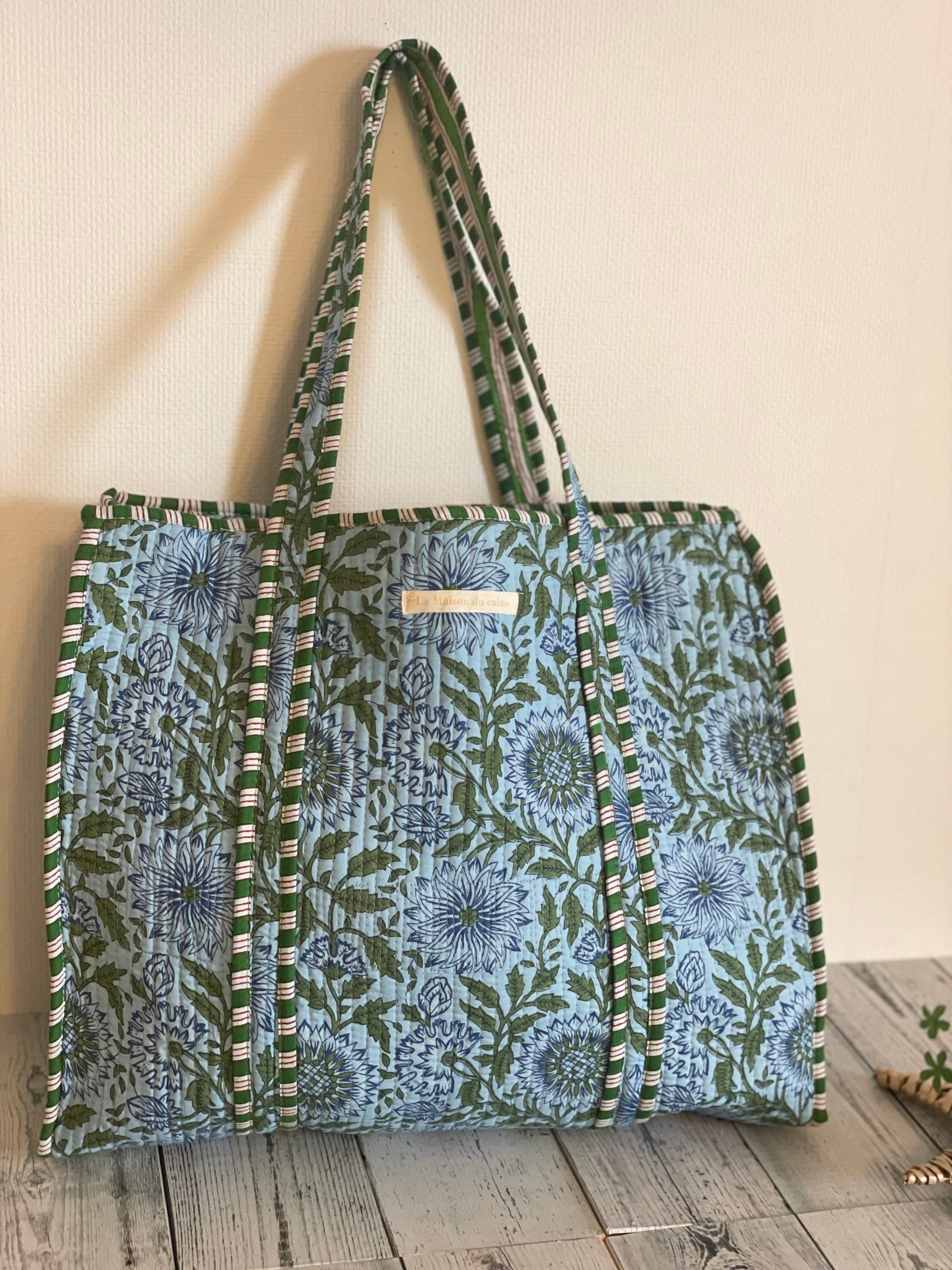 Shop オリジナル】ブロックプリント キルト トートファスナー付き | La
