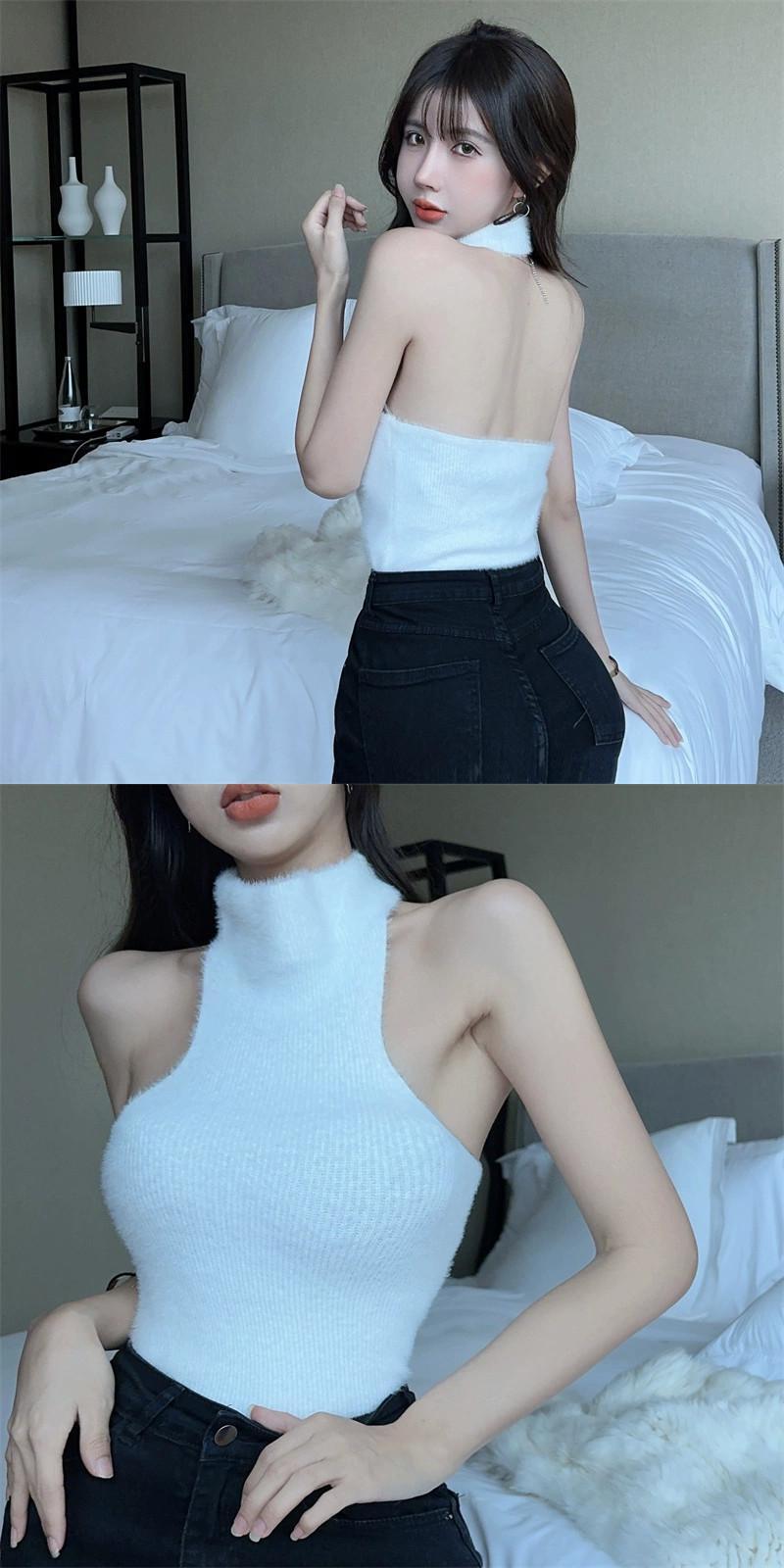 純粋な欲望ネクタイセクシーなニットホルターネックキャミソール女性の