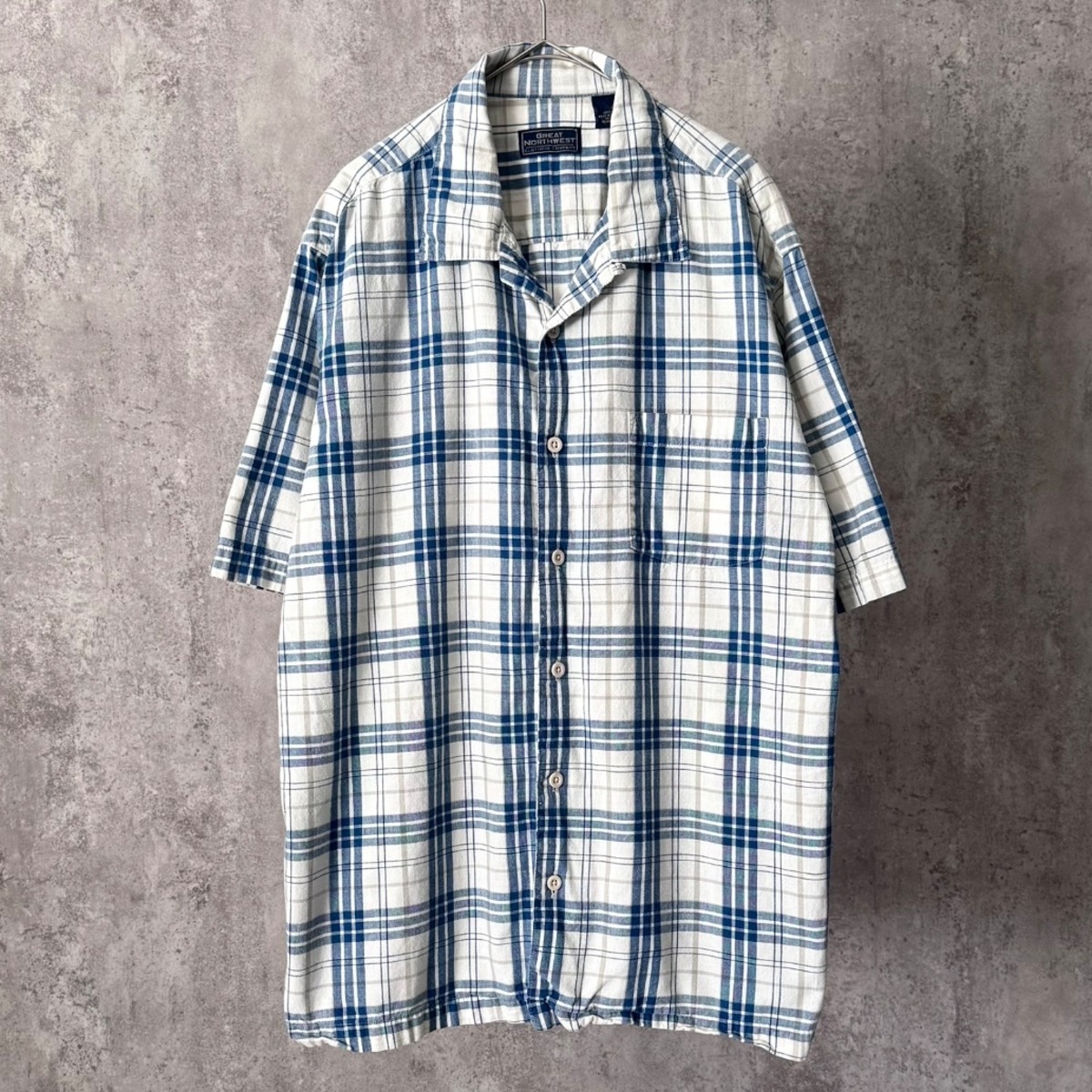 90s~ Great Northwest check pattern cotton open collar shirt | Muri vintage