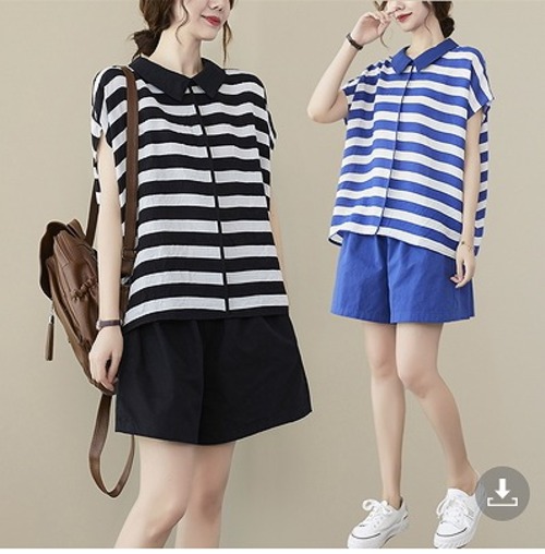 【春夏新作】ファッション/人気/上下セットトップス♪ブラック/ブルー2色展開◆#sbsos-215077