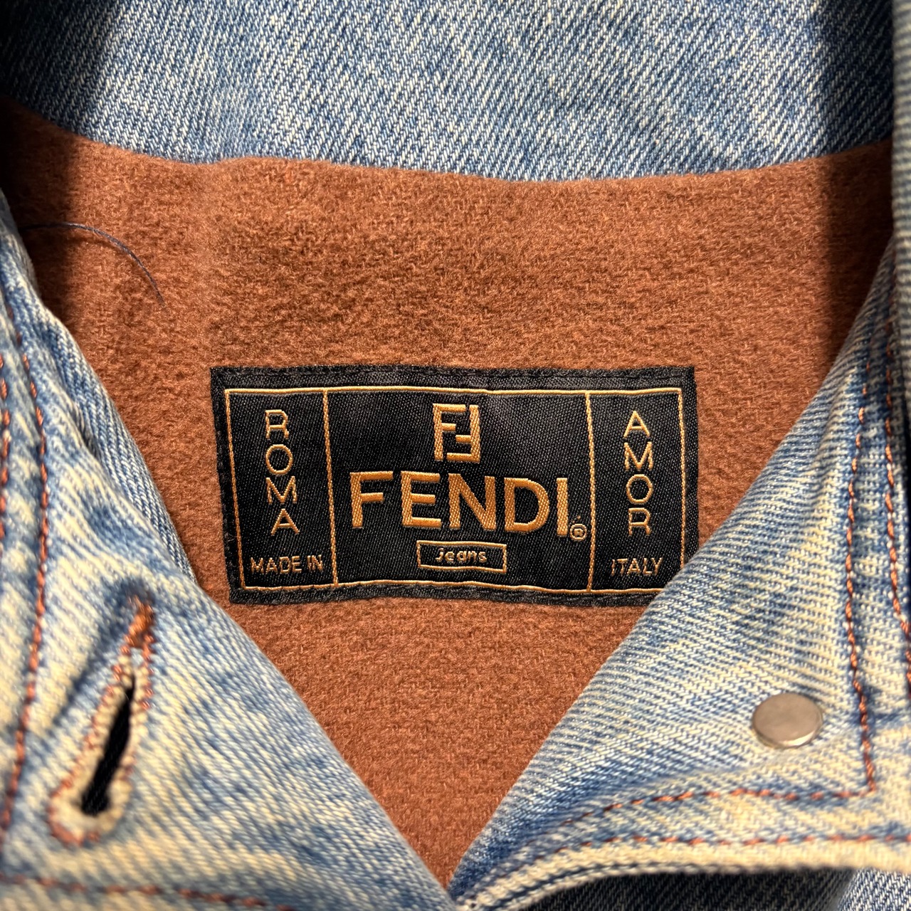 vintage FENDI fur patch denim coat