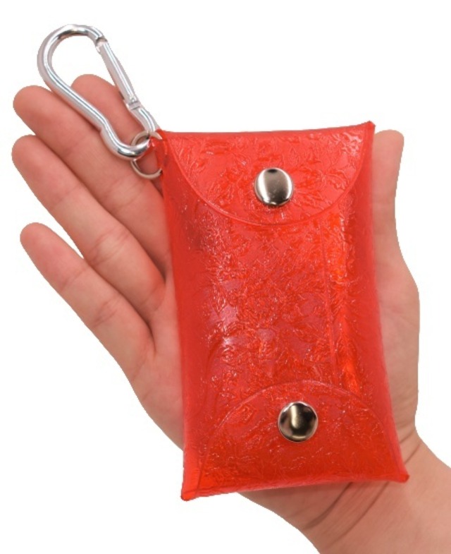 エンボス (ローズ柄) クリアケース 小物 透明 持ち運び (イエロー) カラビナ付 ポーチ 工房 手作り 日本製 エコパッケージ MX-0024-200