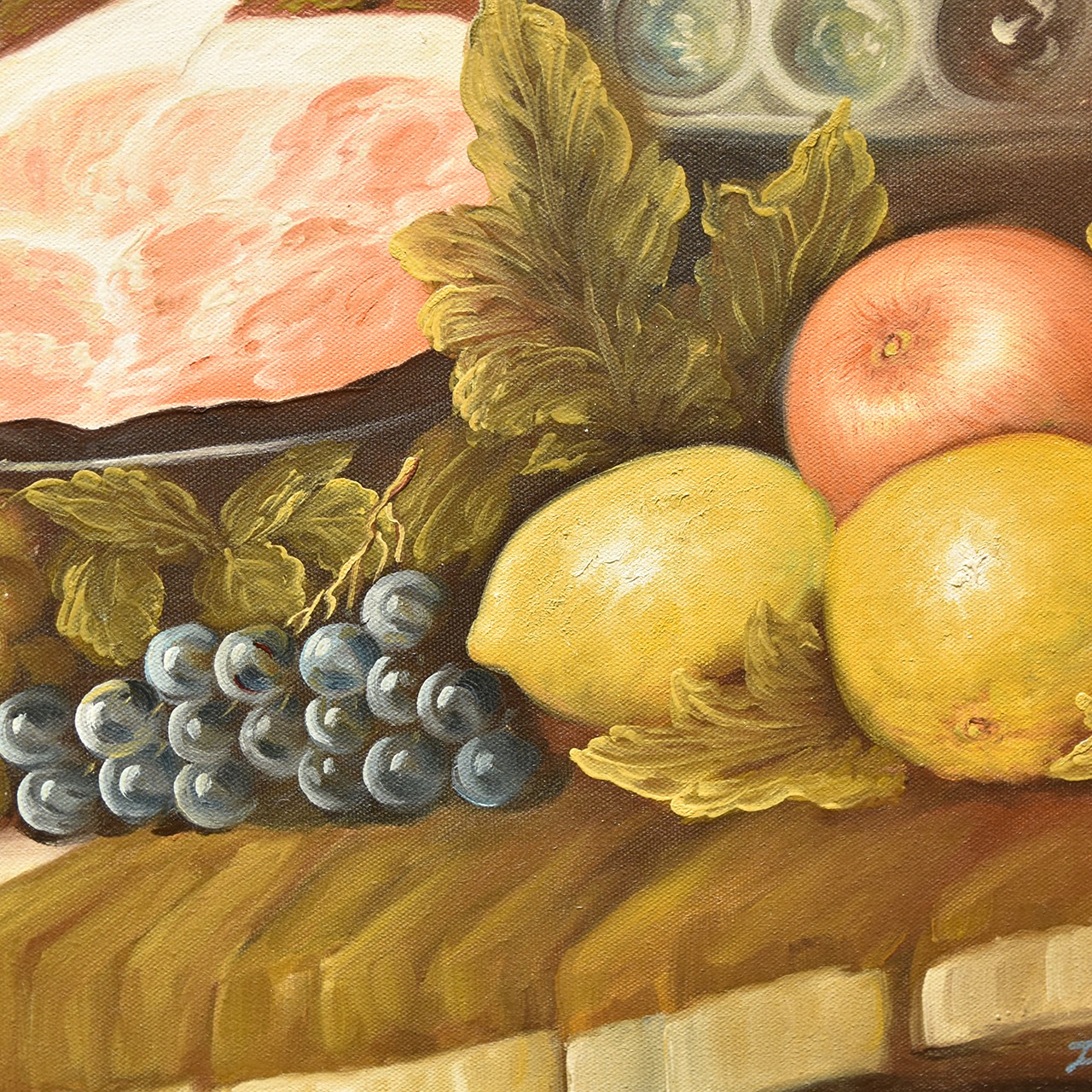 Oil Painting (Fruits,Meat,Wine) / 豊かな食卓の油絵 / 2112JD-008