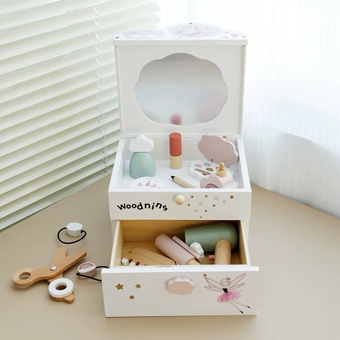 鏡付きドレッサーセット 木製メイクアップセットおもちゃ おままごと