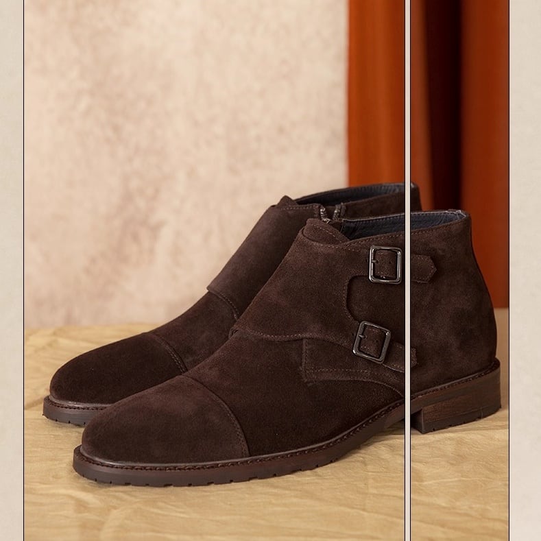 スエード素材サイドジッパーモンクストラップアンクルブーツ 2color SH0111