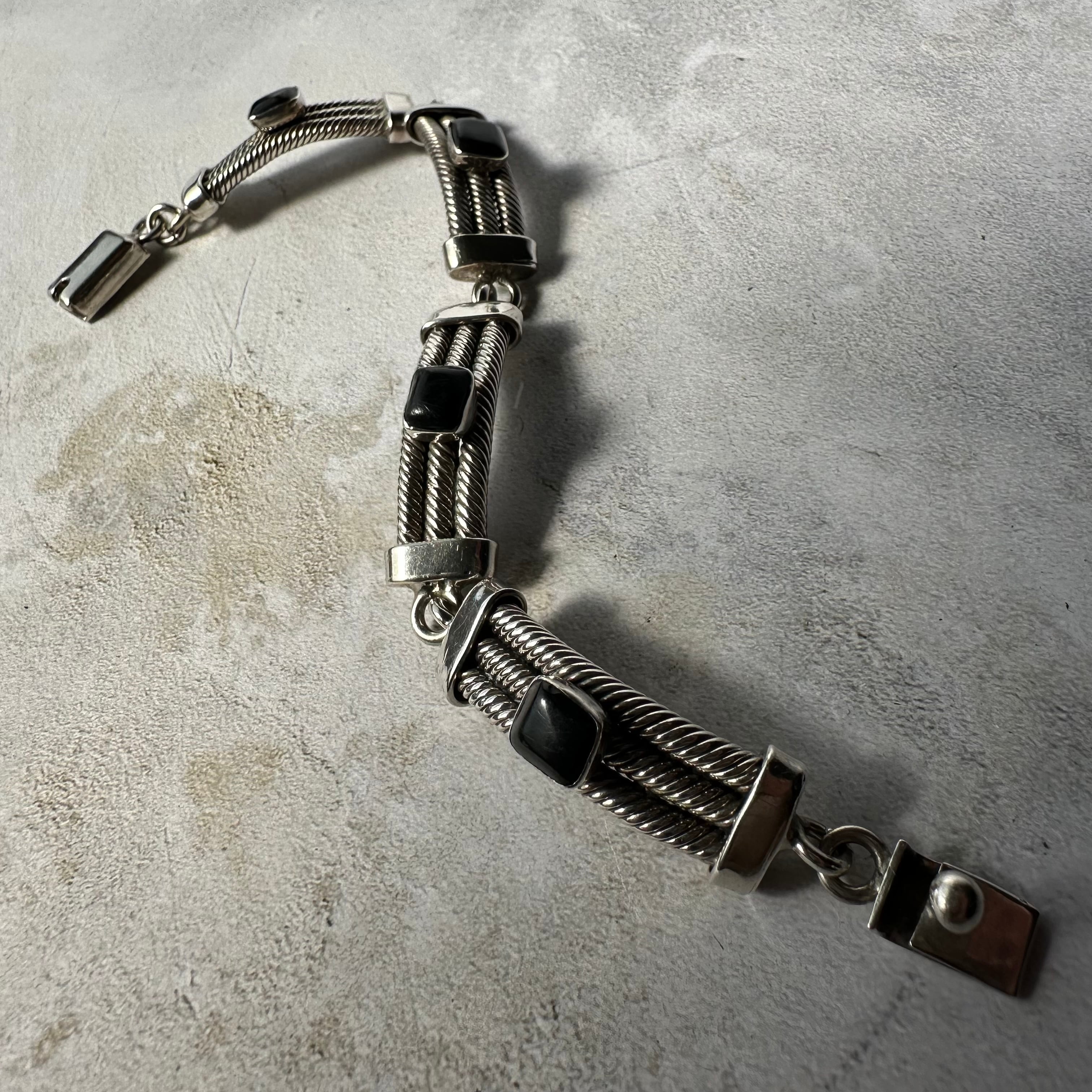 Vintage Onyx Cable Link Bracelet Silver925 Made in Mexico