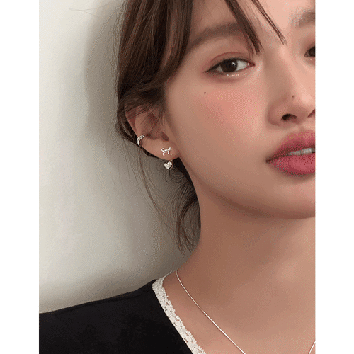 erbanシルバー愛心リボンピアス・イヤリング