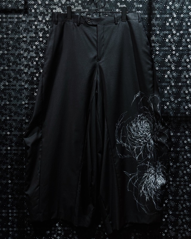 【ÆIEM】再倖築 “WITHERED BLOOM” Thread Art Docking Wide Slacks