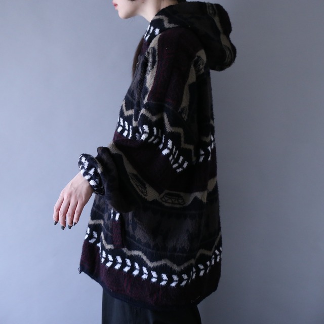 nordic pattern over silhouette zip-up hoodie ecuador knit