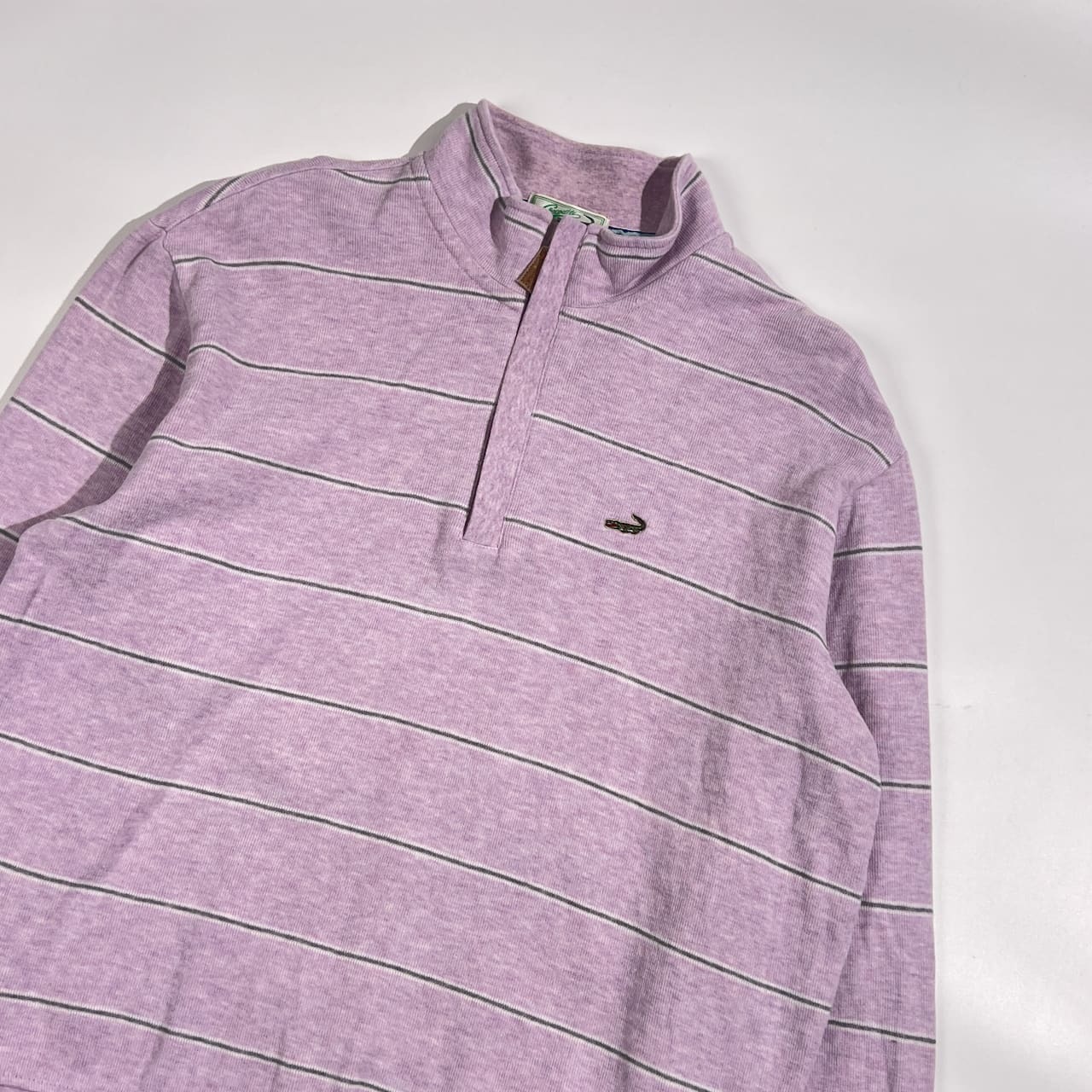 Crocodile クロコダイル ボーダー柄 ハーフジップ ニット調 プルオーバー M/ピンクパープル系 メンズ