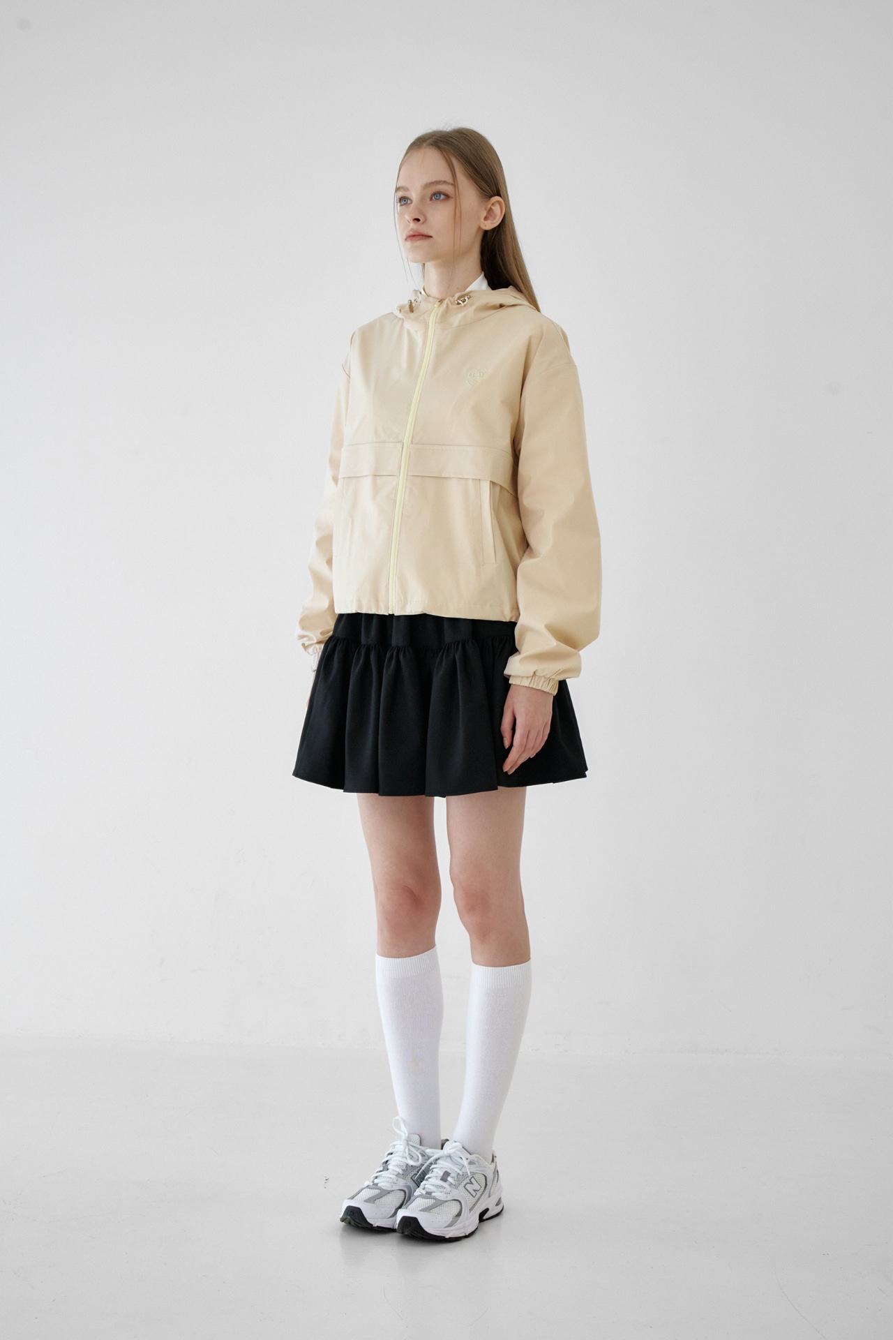 GOXO ゴーエックスオー スマイルハートフード付きウインドブレーカー ベージュ