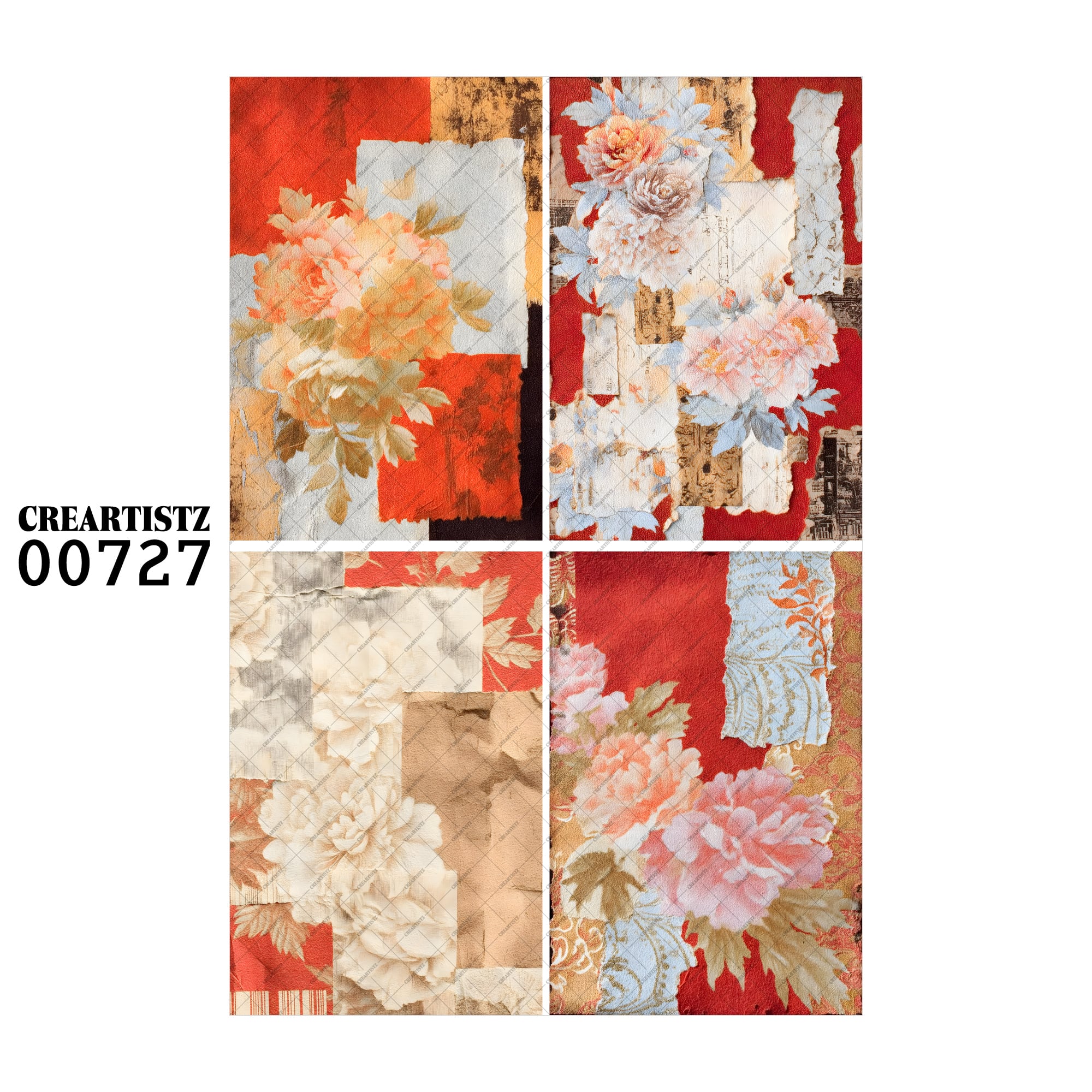 00727 背景 コラージュ素材 オリジナル 12枚セット (4種類×3枚) ペーパー/ステッカー CREARTISTZ