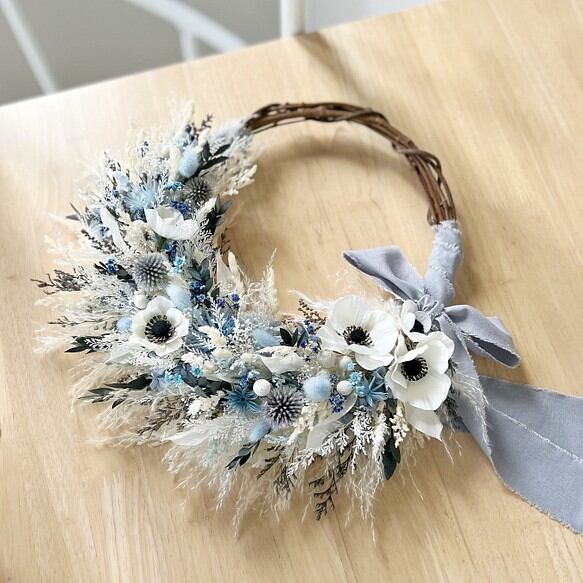 リースブーケ 802アネモネブルー ウェディング 誕生日 プリザーブド