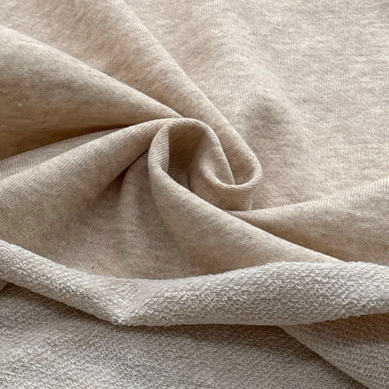 ★TC168◆2m◆綿100%ミニ裏毛ニット生地◆杢ベージュ