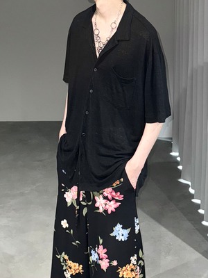 sheer open collar shirt / black
