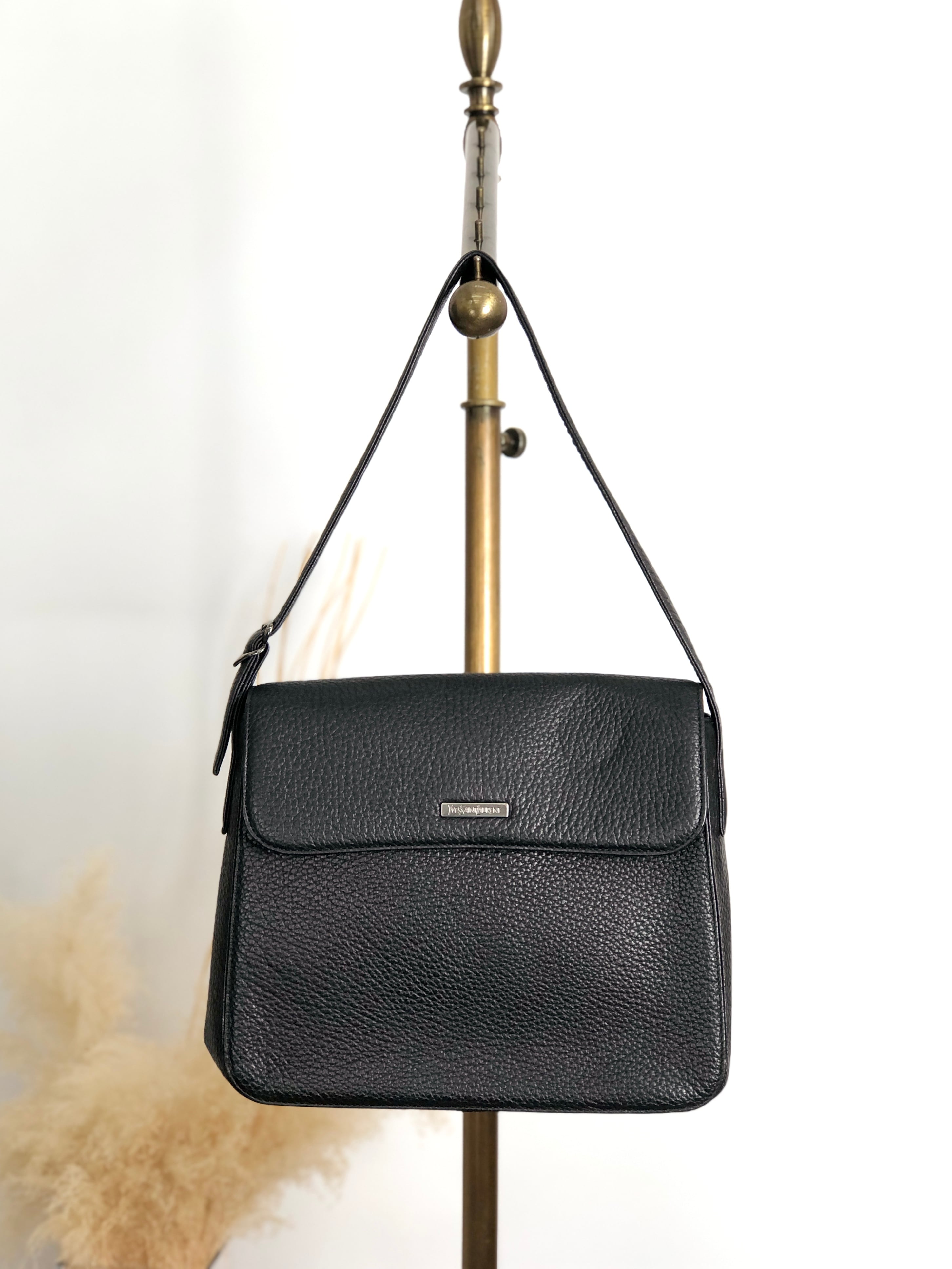 Yves Saint Laurent イヴ・サンローラン ショルダーバッグ ブラック ロゴプレート レザー ワンショルダー vintage ヴィンテージ オールド sivry5