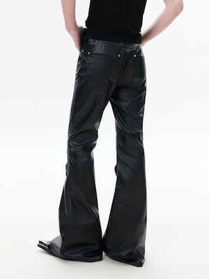 FRKM SCD 26SS パイオニアマルチジップブラックバイカーレザーパンツカジュアルパンツプリーツ膝サポートコーティングマイクロパンツ