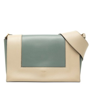 セリーヌ フレーム クロスボディバッグ ショルダーバッグ 斜め掛け ストームブルー グレージュ レザー レディース CELINE 【中古】