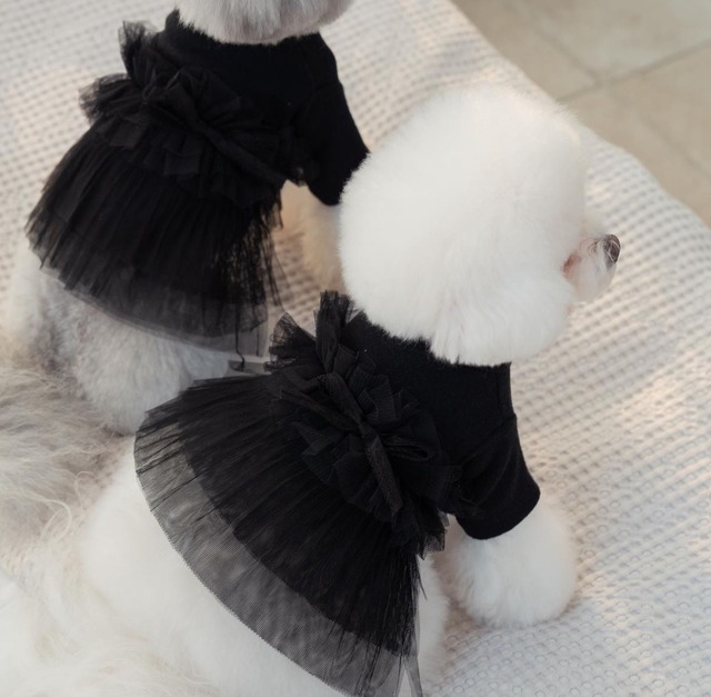 即納販売　BLACK INNER DRESS（袖あり）　 韓国犬服　