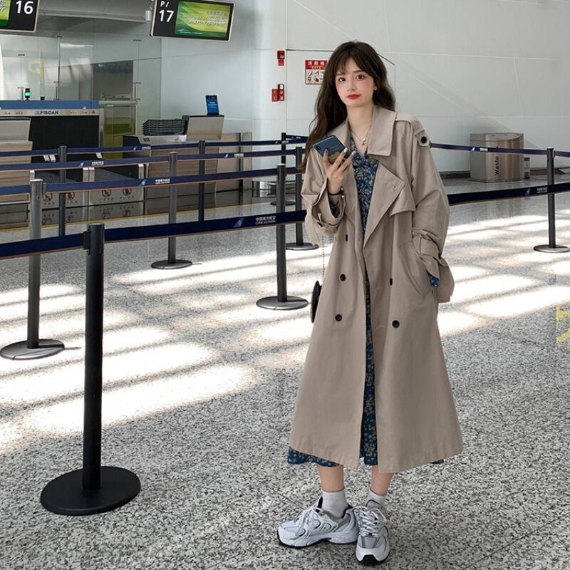 オールマッチ膝丈ロングネットレッドスモールウインドブレーカージャケット女性2020年秋冬新作ダブルブレストコート ドラファッションホール11175962182