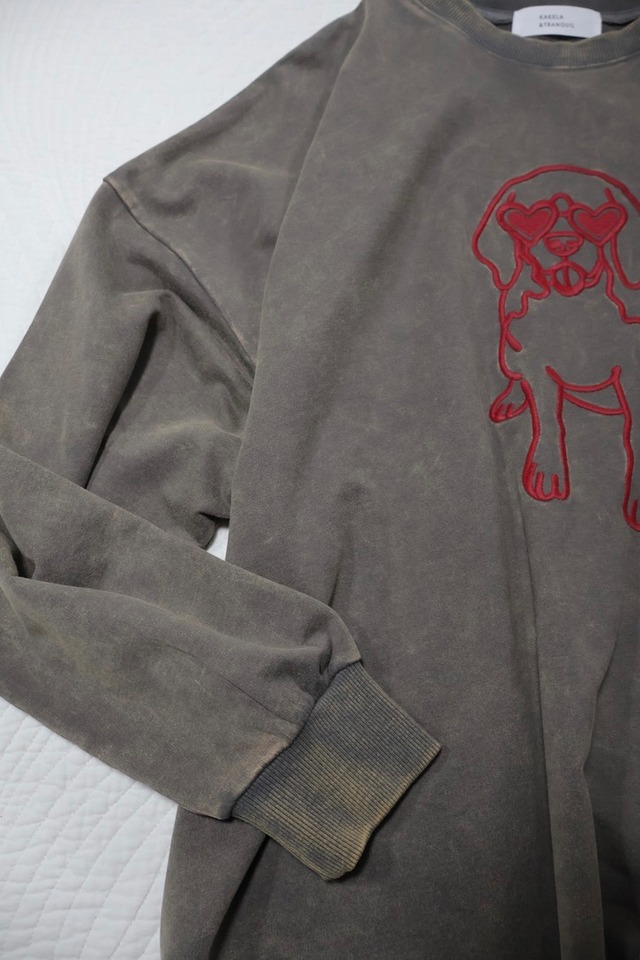 NEW！MINI裏毛ビンテージ加工DOG刺繍ワイドクルー【12606-547-10 CHARCOAL / 02 】2026AW