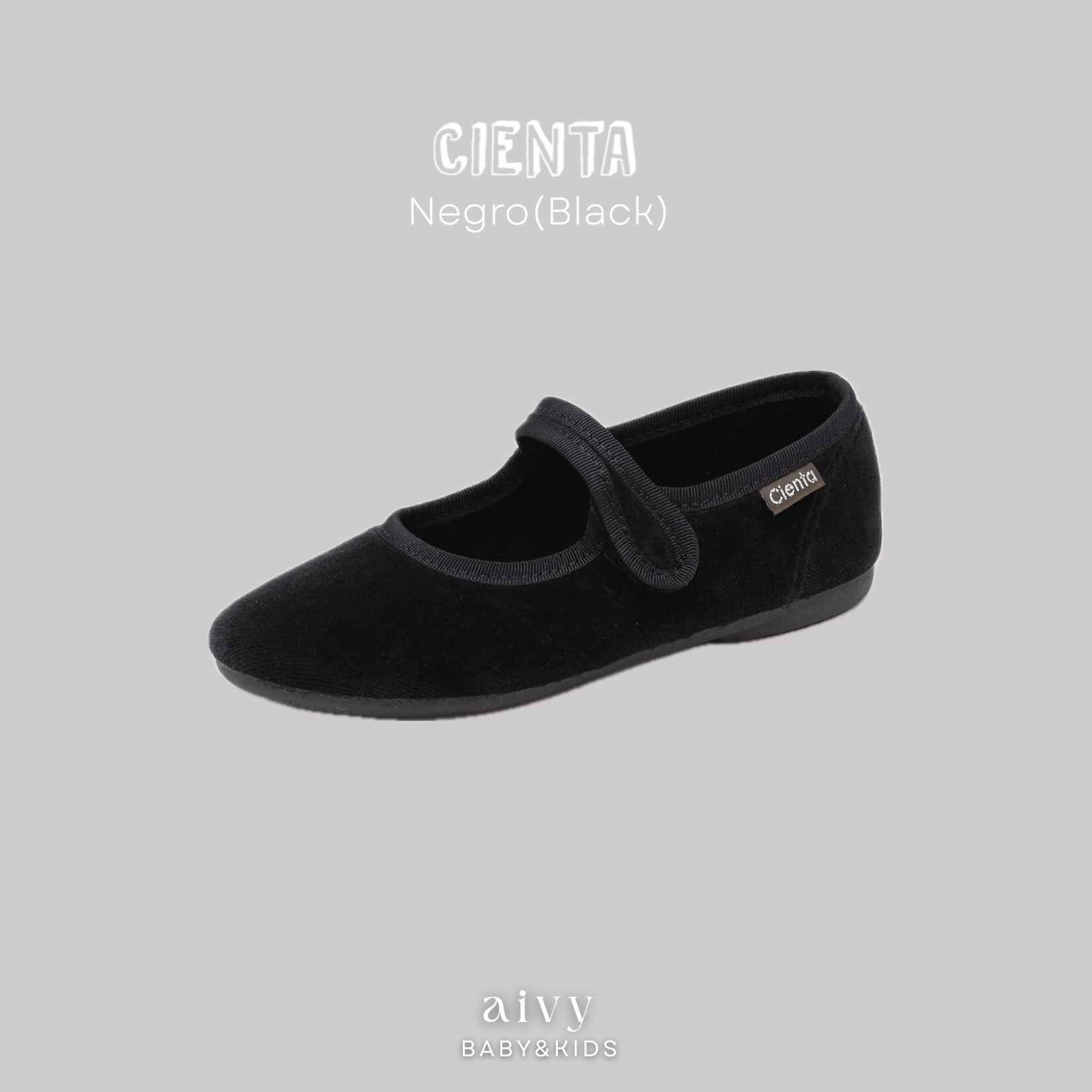 【即納】cienta / Velour Onestrap / Negro (Black)