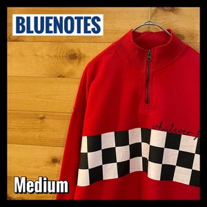 【BLUENOTES】ハーフジップ スウェット 切替 ブロックチェック US古着