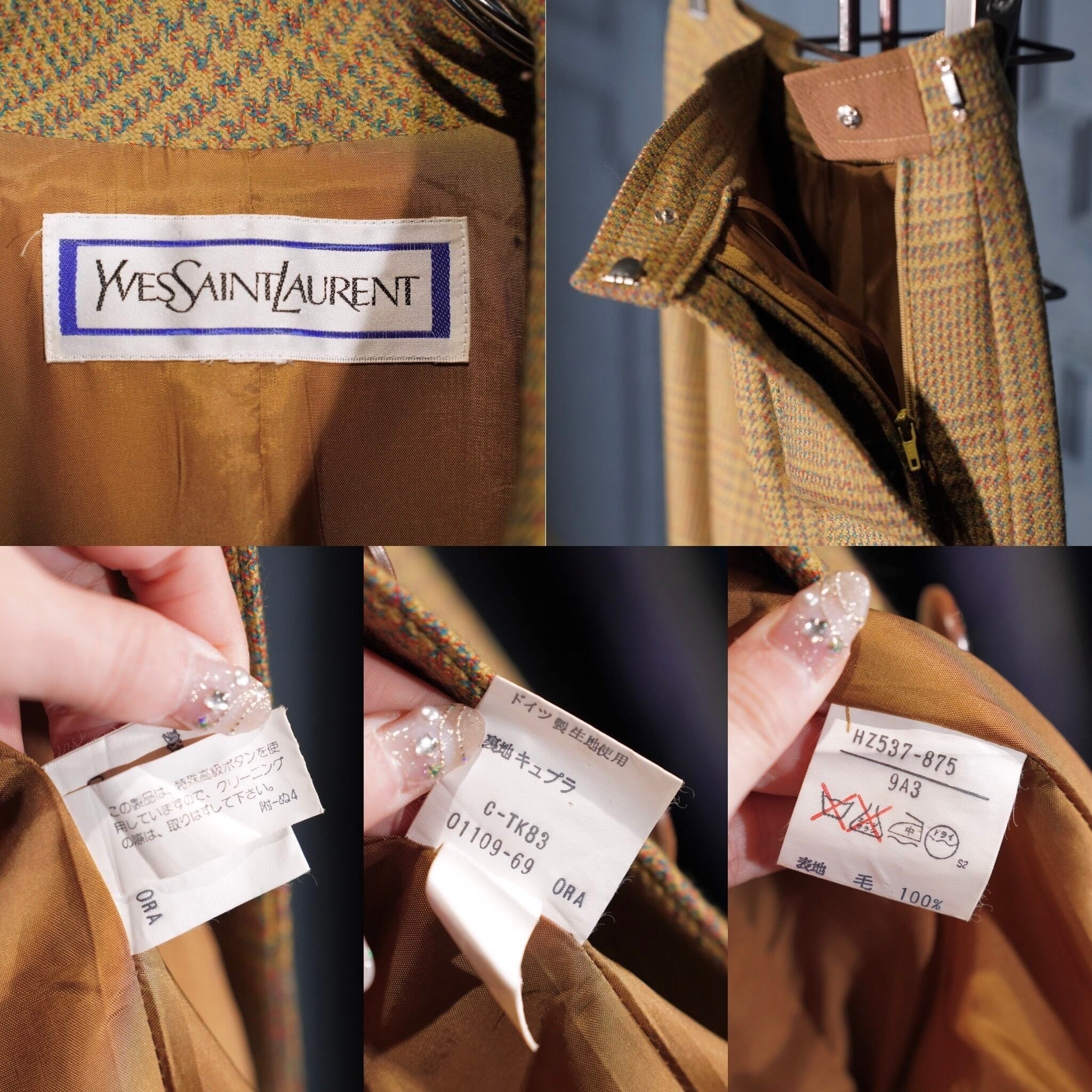 YVES SAINT LAURENT CHECK PATTERNED WOOL SET UP SKIRT/イヴサン