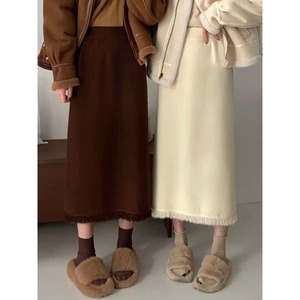 フリンジ スリット リブニット スカート 10250